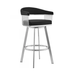 29" Black And Silver Iron Swivel Backless Bar Height Bar Chair