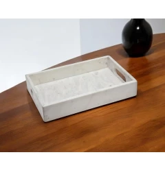 white rectangular marble serving tray with handles