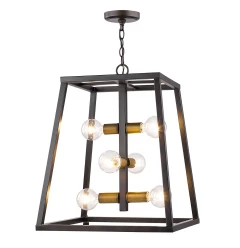 Tiberton 6-Light Oil-Rubbed Bronze Foyer Pendant With Antique Brass Sockets