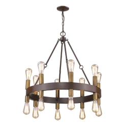 Cumberland 16-Light Wood Finish Chandelier With Raw Brass Sockets