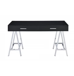 54" Black and Silver Writing Desk With Two Drawers