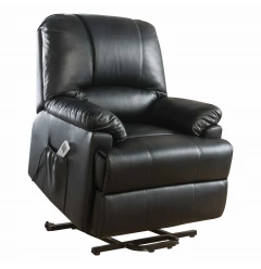 34" Black Faux Leather Power Massage Lift Assist Recliner