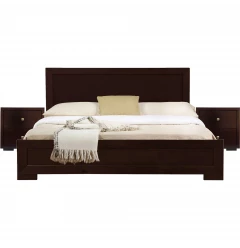 Moma Espresso Wood Platform Queen Bed With Two Nightstands