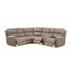 Brown Top Grain Leather Power Reclining Curved Six Piece Corner Sectional With Console