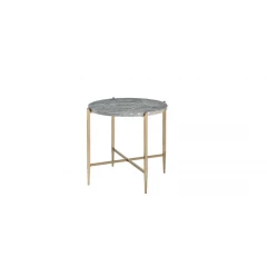 24" Champagne And Light Gray Manufactured Wood And Metal Round End Table