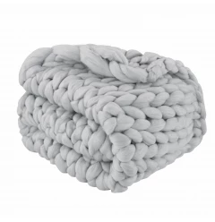 Light Grey Boho Chunky Knit Throw Blanket