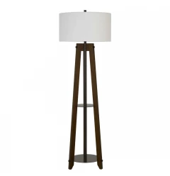 65" Brown Tripod Floor Lamp With White Rectangular Shade