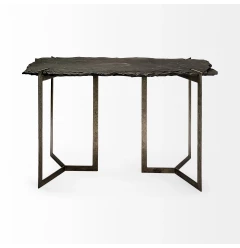 20" Black and Nickel Slate Distressed Double Pedestal Console Table
