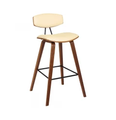 29" Cream And Brown Iron Low Back Bar Height Bar Chair