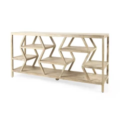 16" Brown Solid Wood 4 Legs Console Table With Shelves