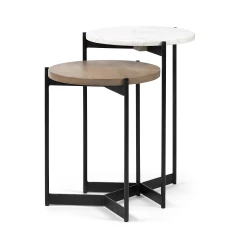 24" Brown And White Glass Round End Table