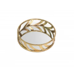 gold streamline mirror tray with natural material and metal elements