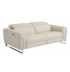 Beige silver Italian leather USB sofa with comfortable rectangular studio couch design suitable for outdoor use