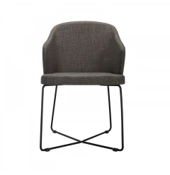 Set Of 2 Modern Grey Fabric Black Coated Metal Dining Chairs