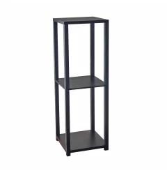 35" Black Solid Wood Square End Table With Two Shelves