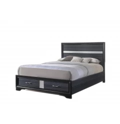 Beige And Black Upholstered Wooltwo Drawer Bed