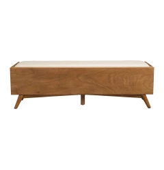 59" Beige and Brown Upholstered Polyester Blend Bench with Drawers