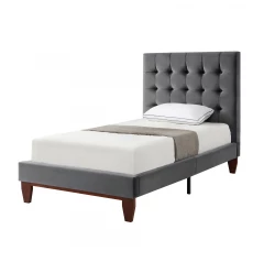 Gray Solid Wood Full Tufted Upholstered Velvet Bed
