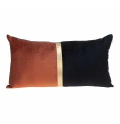 Gold black tufted velvet lumbar pillow with comfortable leather texture and carmine accents
