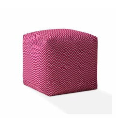 17" Pink Cotton Chevron Pouf Ottoman