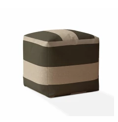 17" Green Cotton Striped Pouf Ottoman