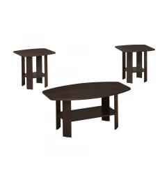 Set of Three 36" Brown Coffee Table With Shelf