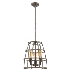 Rebarre 3-Light Antique Silver Drum Pendant With Open Cage Shade
