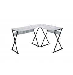 50" Antiqued White and Black L Shape Writing Desk