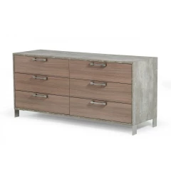 64" Brown Oak Grey Solid And Manufactured Wood Six Drawer Dresser