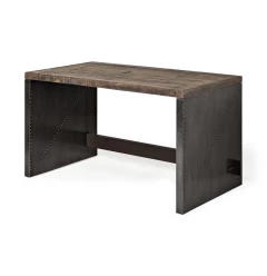 Dark Brown Solid Reclaimed Wood Office Desk With Metal Cladded Frame