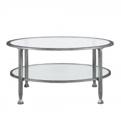 36" Silver Glass And Metal Round Coffee Table