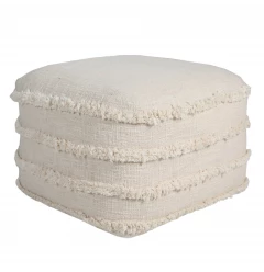 18" Cream Cotton Tufted Stripe Cube Pouf Ottoman