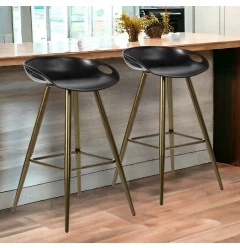 Set of Two 28" Black And Bronze Steel Low Back Counter Height Bar Chairs