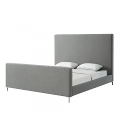 Gray Solid Wood Queen Upholstered Linen Bed