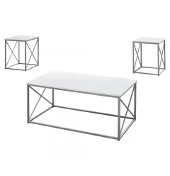 Set of Three 42" White And Silver Metal Coffee Table