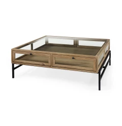 42" Clear And Black Glass And Metal Square Coffee Table