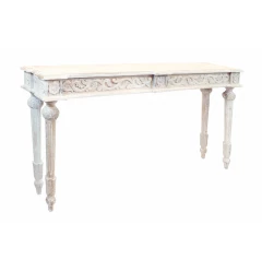 54" White Solid Wood Distressed Console Table