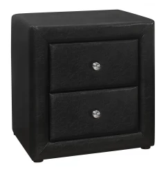 21" Black Faux Leather Two Drawer Nightstand