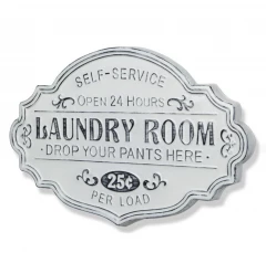 22" Black And White Distressed Metal Laundry Room Wall Decor