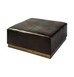 36" Black Faux Leather And Brown Footstool Ottoman