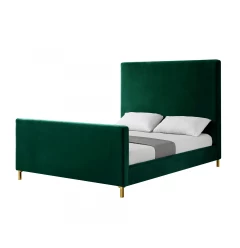 Hunter Green Solid Wood Queen Upholstered Velvet Bed