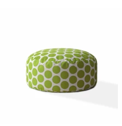 24" Green and White Cotton Round Polka Dots Pouf Ottoman