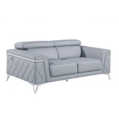 70" Light Blue And Silver Metallic Leather Loveseat