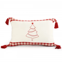 16" X 24" Red and White Christmas Tree Cotton Zippered Pillow With Tassels