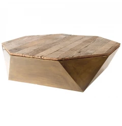 48" Natural Solid Wood Octagon Distressed Lift Top Coffee Table