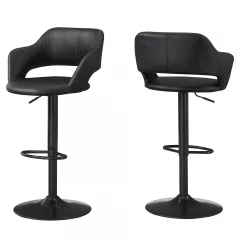 Black Faux Leather And Metal Low Back Adjustable Height Bar Chair