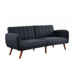 76" Gray Linen Sleeper Sofa With Wood Brown Legs