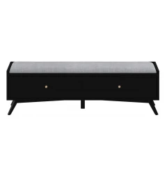 59" Gray and Black Upholstered Polyester Blend Bench with Drawers