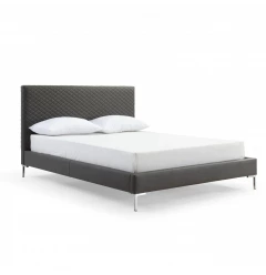 Queen Size Dark Grey Upholstered Faux Leather Bed Frame