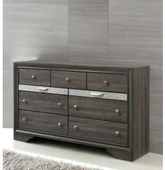 63" Gray Solid and Manufactured Wood Nine Drawer Triple Dresser